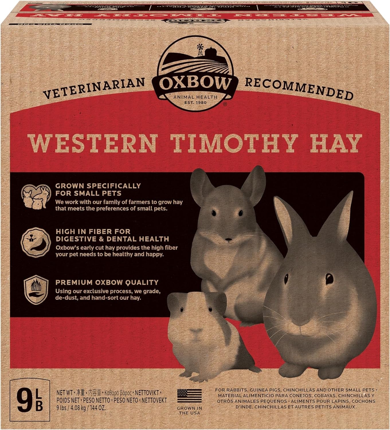 Animal Health Western Timothy Hay, Guinea Pig Hay, Small Pet Bunny Supplies, All Natural Grass for Guinea Pig, Bunny, Chinchilla & Hamster,  Rabbit Supplies for Bunnies, 9 Lb Box