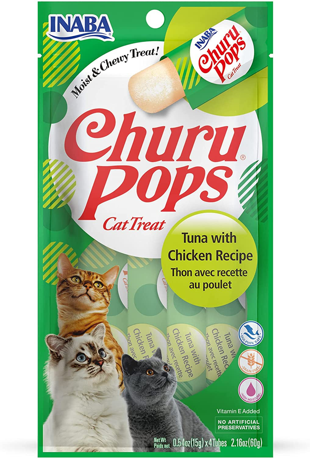 INABA Churu Pops Moist Jelly Treats for Cats (Chicken Recipe, 12 Tubes)