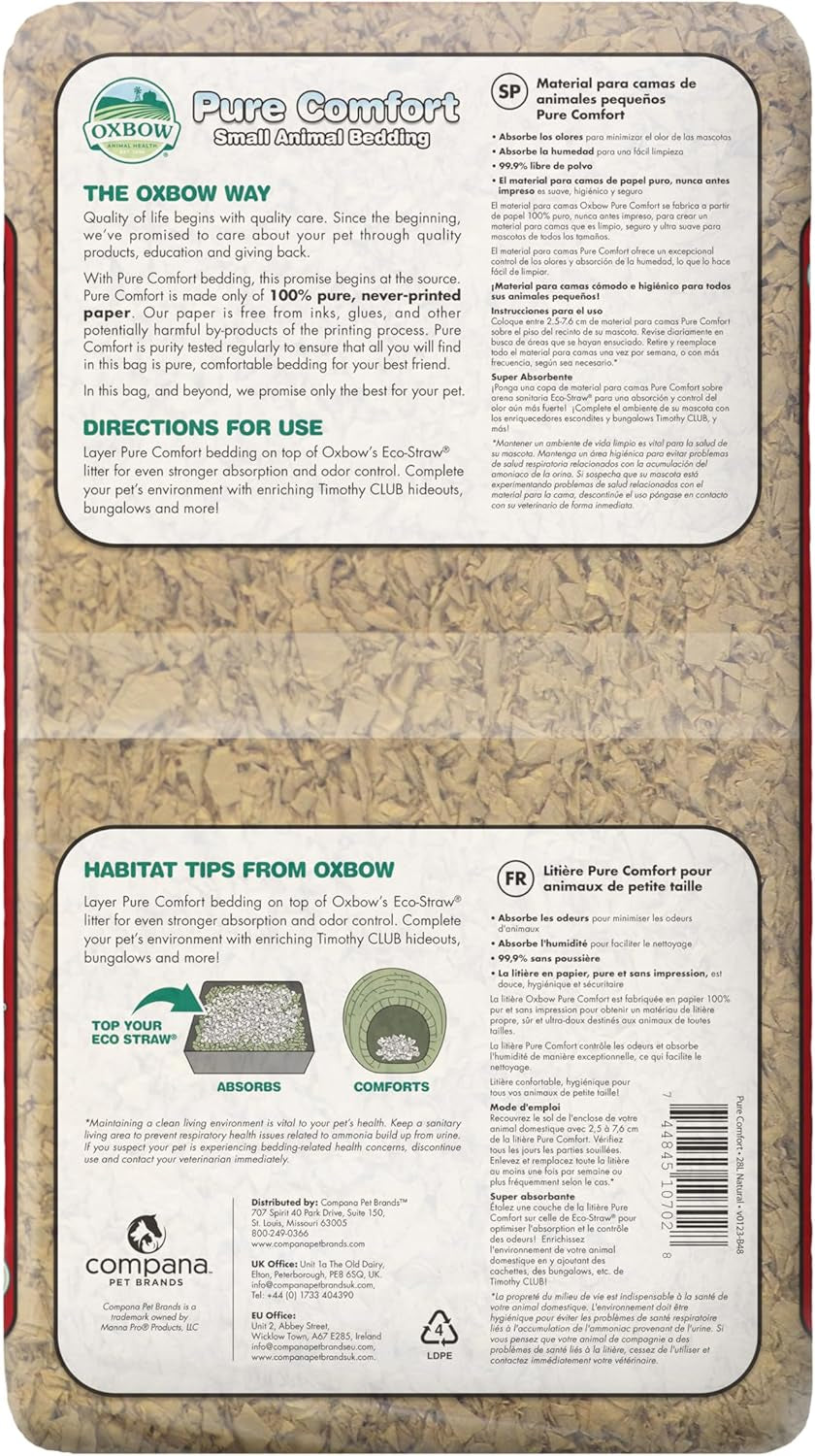 Animal Health Pure Comfort Bedding, Rabbit, Hamster, & Guinea Pig Bedding, Bunny Supplies for Litter Box, Pet Safe, 99.9% Dust Free, Natural, 28 Liter Bag