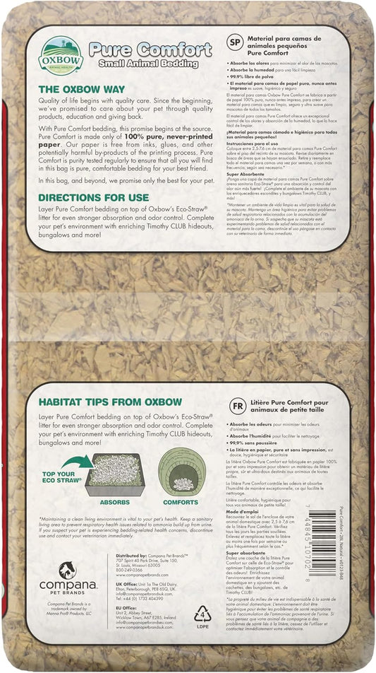 Animal Health Pure Comfort Bedding, Rabbit, Hamster, & Guinea Pig Bedding, Bunny Supplies for Litter Box, Pet Safe, 99.9% Dust Free, Natural, 28 Liter Bag