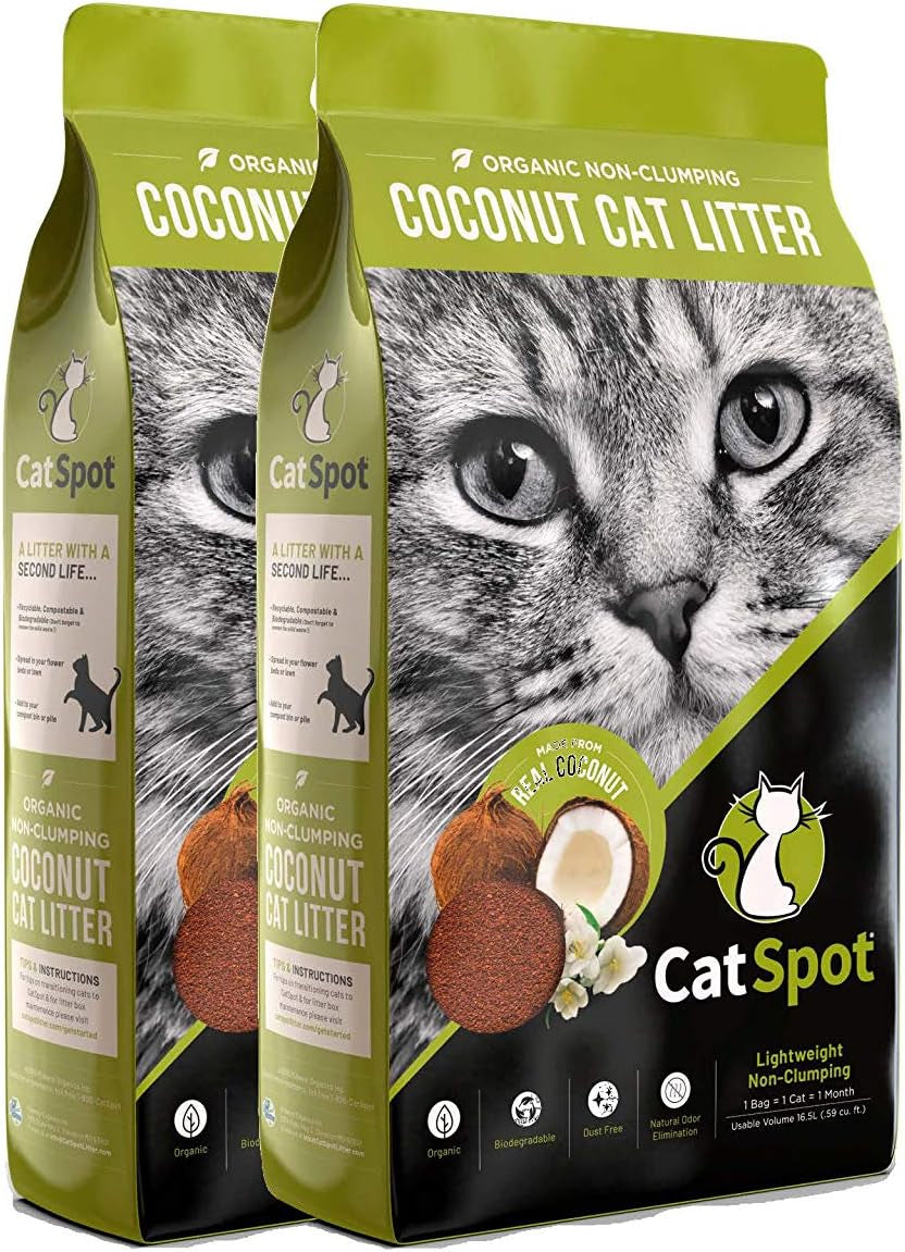 Non-Clumping Litter: Coconut Cat Litter, All-Natural, 100% Organic, Biodegradable, Lightweight & Dust-Free (Non-Clumping, 2 Bags)