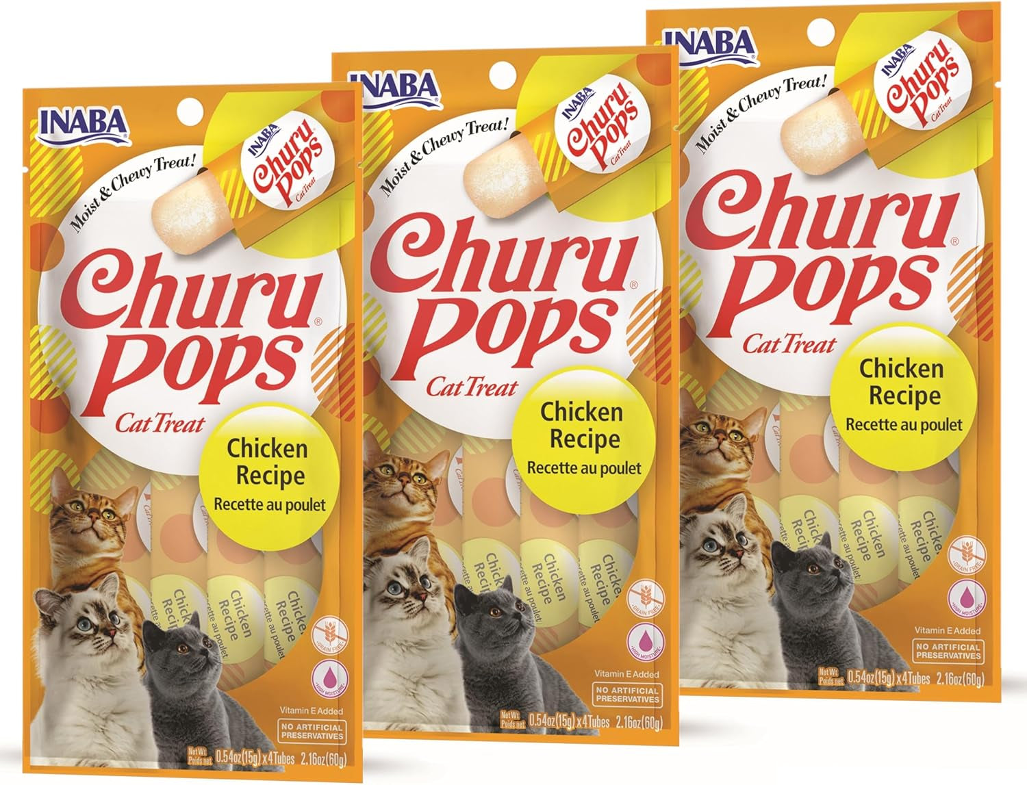 INABA Churu Pops Moist Jelly Treats for Cats (Chicken Recipe, 12 Tubes)