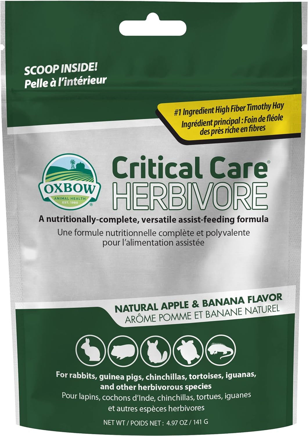 Critical Care Herbivore, Emergency Guinea Pig Food, Rabbit Food for Recovery, Natural Apple Banana Flavor, Veterinary Formula, Critical Care for Guinea Pig Emergency Kit, 141 Grams